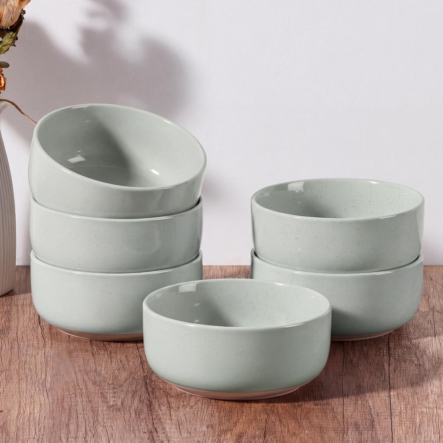 image:imageEfar Cereal Bowls Set of 4 25oz Ceramic Deep Soup Bowls for Kitchen Microwave Safe Bowls for Serving Prep Rice Dessert Snack Salad Dishwasher Safe Speckled GreenHaze Gray