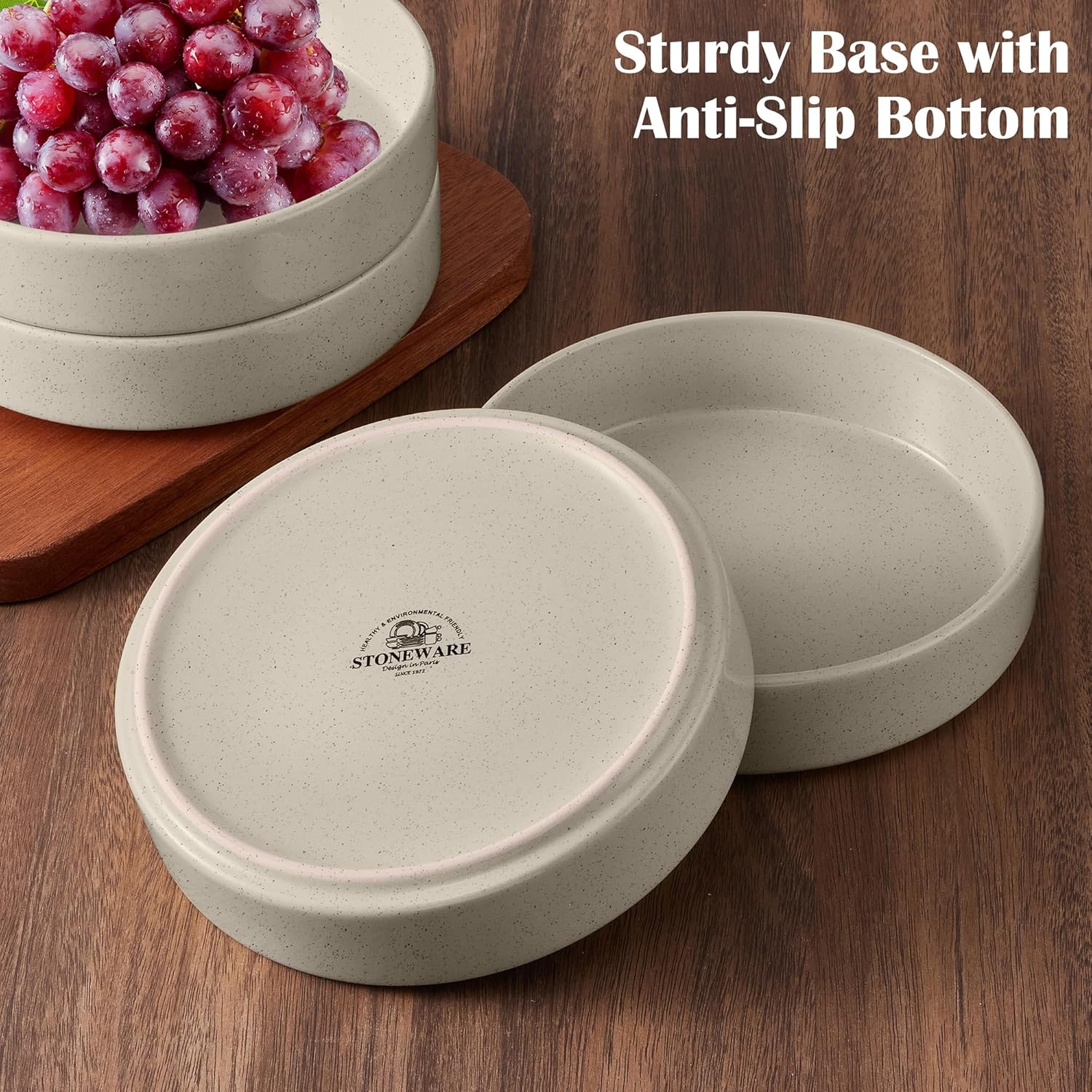 image:imageEfar Pasta Bowls Set of 4 35oz Large Stoneware Bowl Plates Reactive Glaze Shallow amp Wide Ceramic for Soup Salad Dinner Microwave amp Dishwasher Safe Deep GrayDeep Khaki
