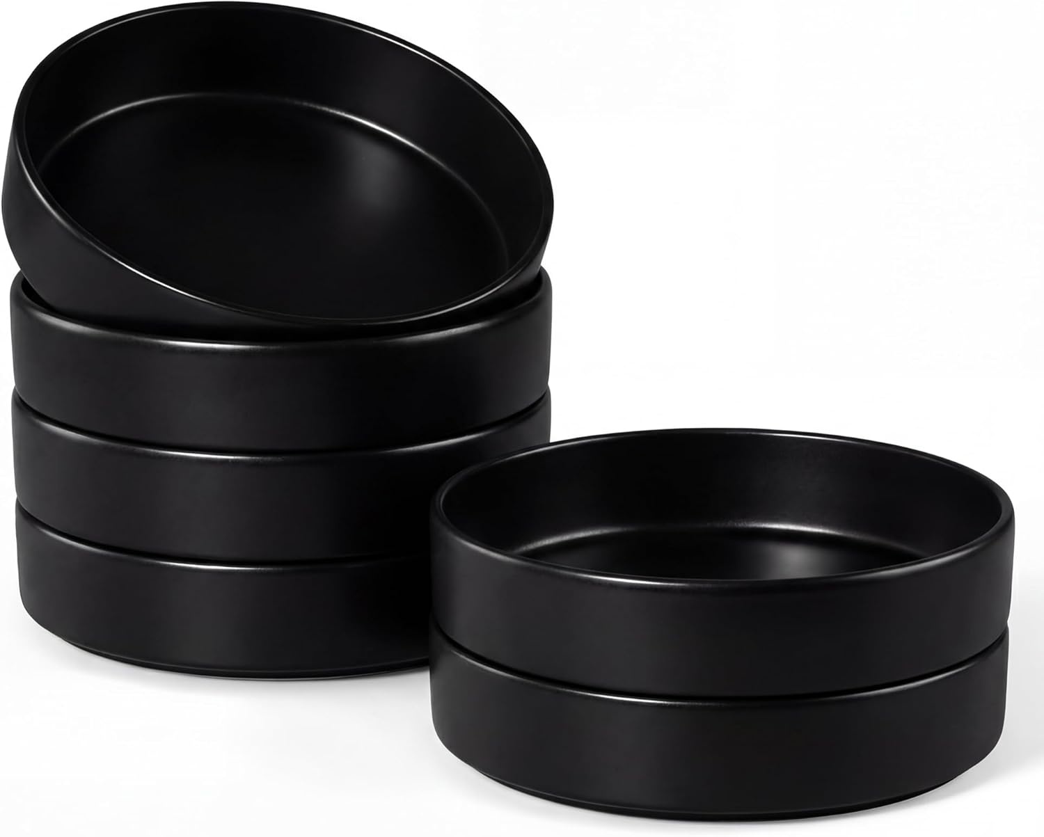 image:imageEfar Pasta Bowls Set of 4 35oz Large Stoneware Bowl Plates Reactive Glaze Shallow amp Wide Ceramic for Soup Salad Dinner Microwave amp Dishwasher Safe Deep GrayMatte Black