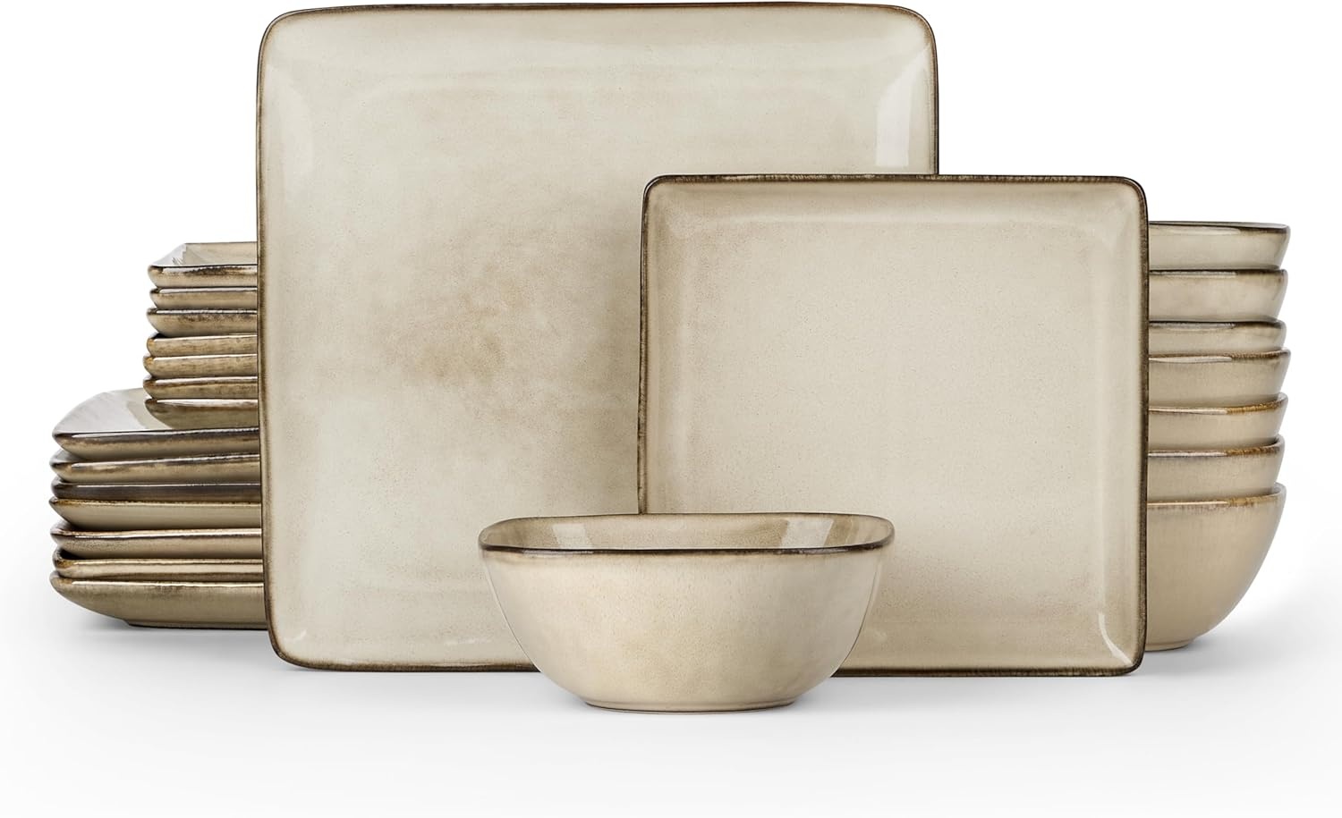 image:imageEfar Square plates and bowls Sets for 4 12Piece Reactive Glaze Stoneware Dinnerware Sets Ceramic Dishes for Kitchen Dining Microwave amp Dishwasher Safe Obsidian GreenSandy Beige