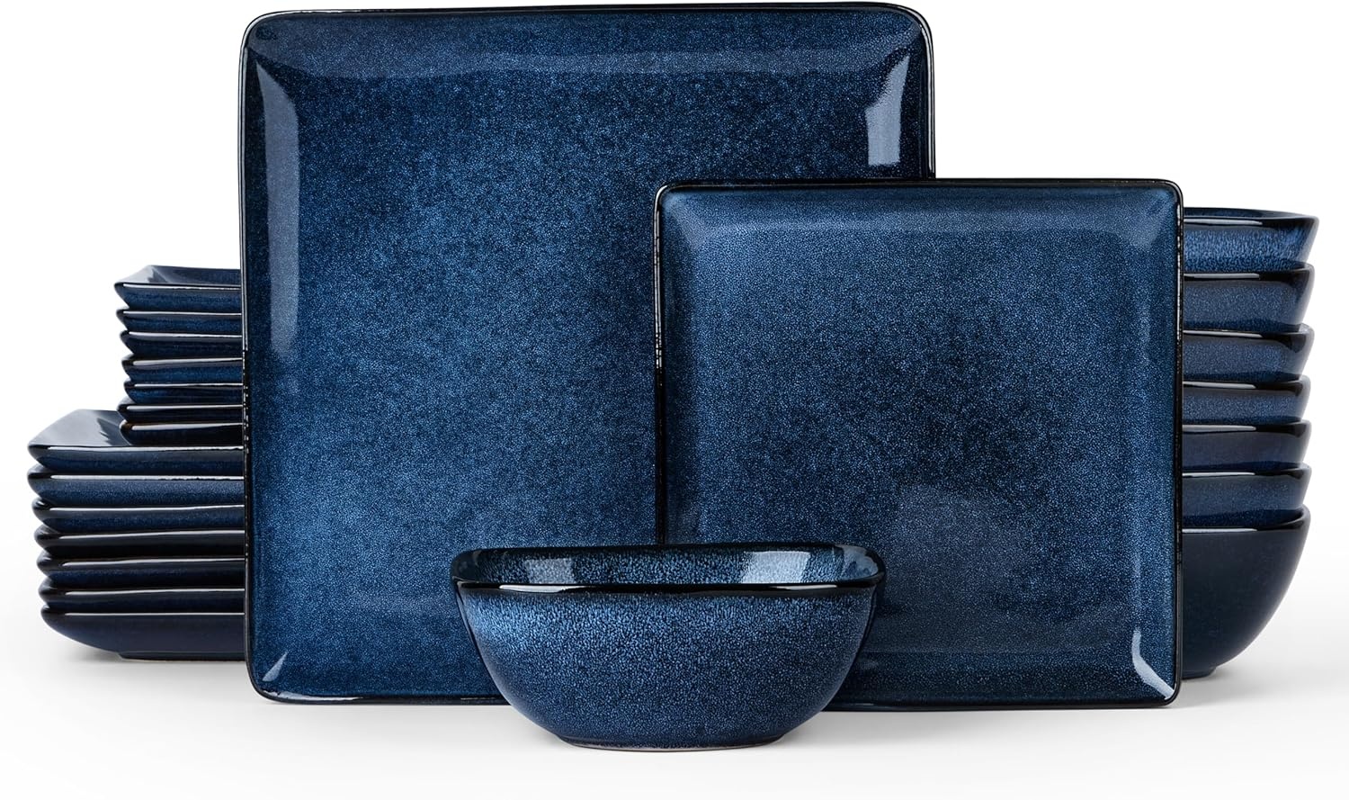 image:imageEfar Square plates and bowls Sets for 4 12Piece Reactive Glaze Stoneware Dinnerware Sets Ceramic Dishes for Kitchen Dining Microwave amp Dishwasher Safe Obsidian GreenDeep Sea Blue