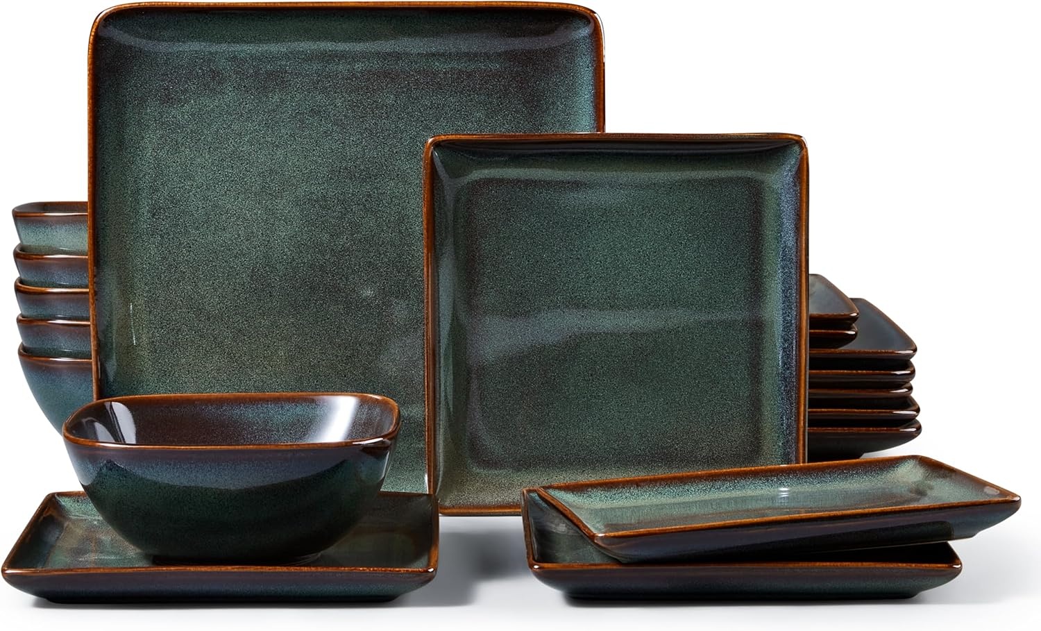 image:imageEfar Square plates and bowls Sets for 4 12Piece Reactive Glaze Stoneware Dinnerware Sets Ceramic Dishes for Kitchen Dining Microwave amp Dishwasher Safe Obsidian GreenObsidian Green