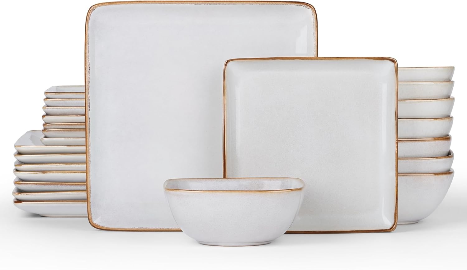 image:imageEfar Square plates and bowls Sets for 4 12Piece Reactive Glaze Stoneware Dinnerware Sets Ceramic Dishes for Kitchen Dining Microwave amp Dishwasher Safe Obsidian GreenSeashell White