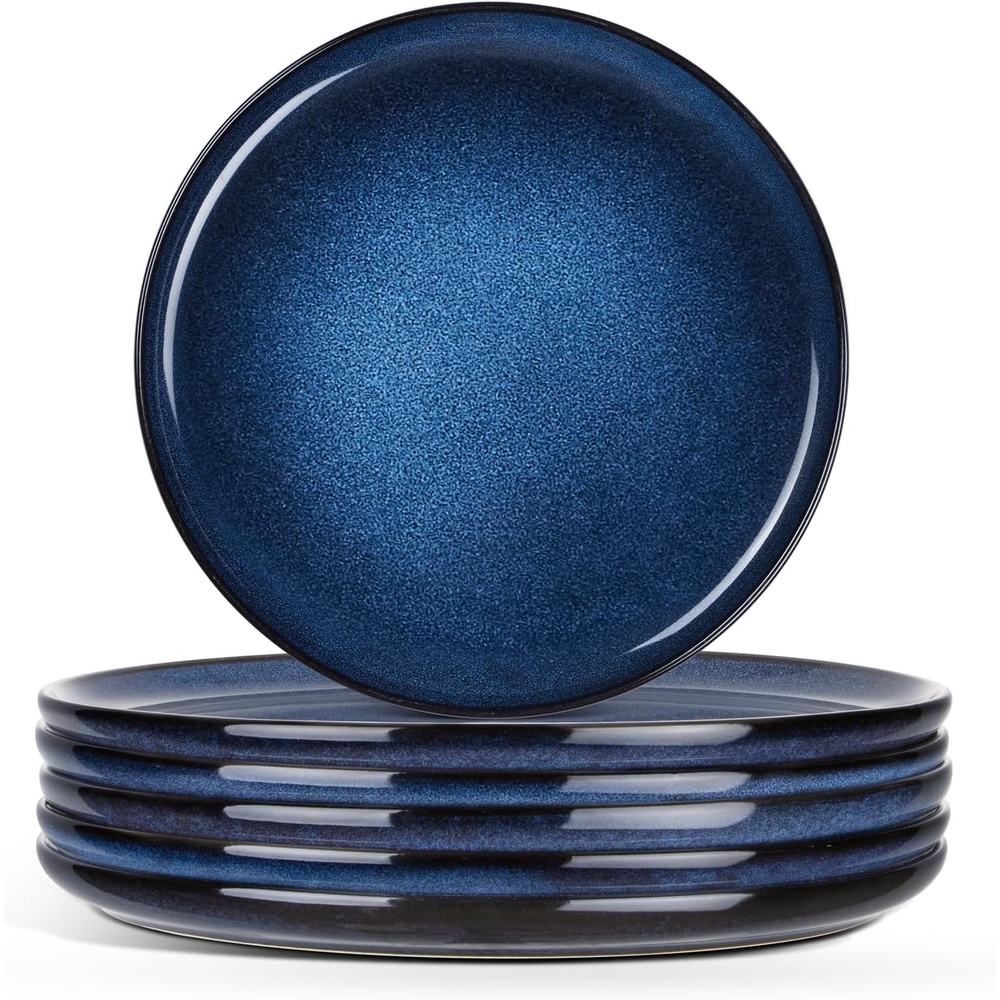 image:imageEfar 102 Stoneware Dinner Plates Set of 6 Large Modern Ceramic Dishes Round Salad Plate for Home Kitchen Restaurant Microwave amp Dishwasher Safe Matte BlackDeep Sea Blue