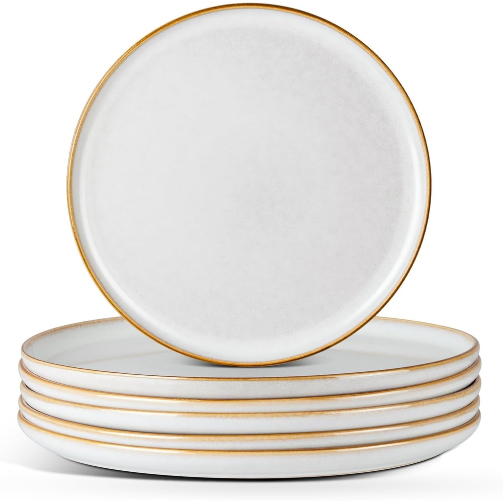 image:imageEfar 102 Stoneware Dinner Plates Set of 6 Large Modern Ceramic Dishes Round Salad Plate for Home Kitchen Restaurant Microwave amp Dishwasher Safe Matte BlackSeashell White