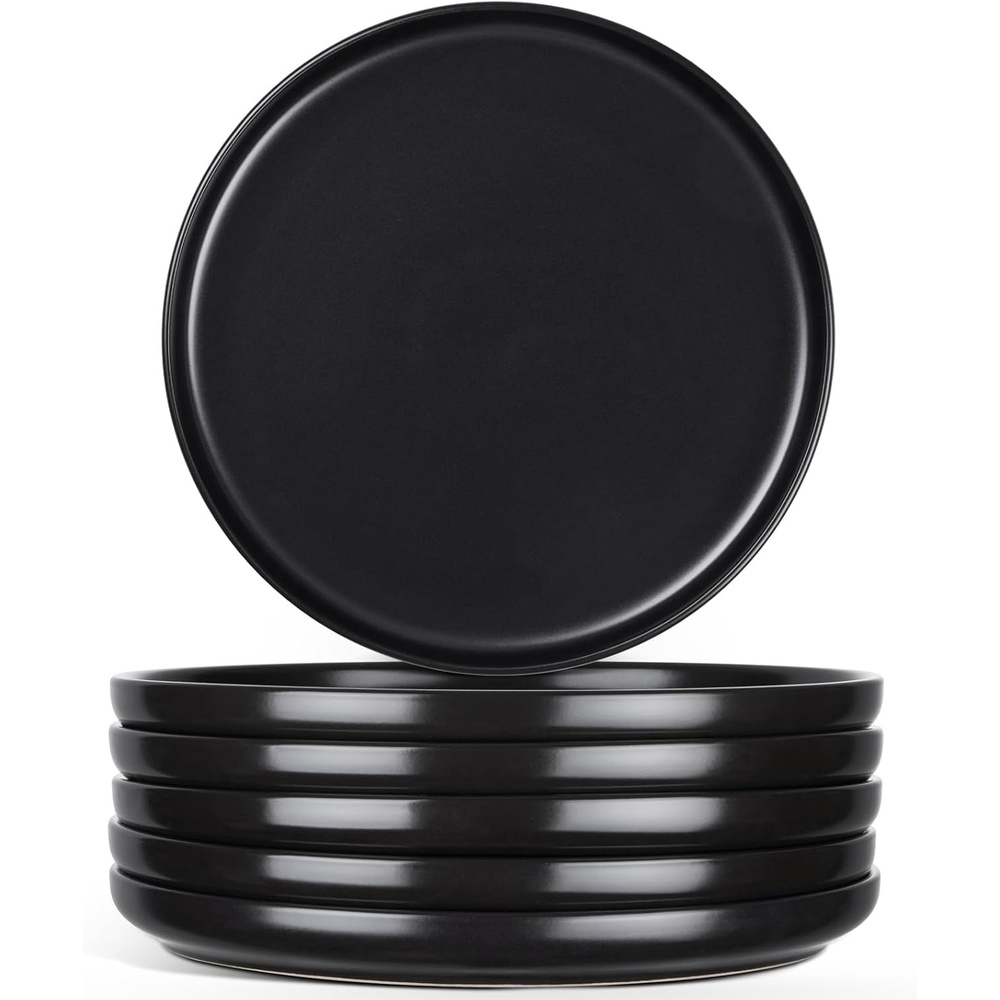 image:imageEfar 102 Stoneware Dinner Plates Set of 6 Large Modern Ceramic Dishes Round Salad Plate for Home Kitchen Restaurant Microwave amp Dishwasher Safe Matte BlackMatte Black