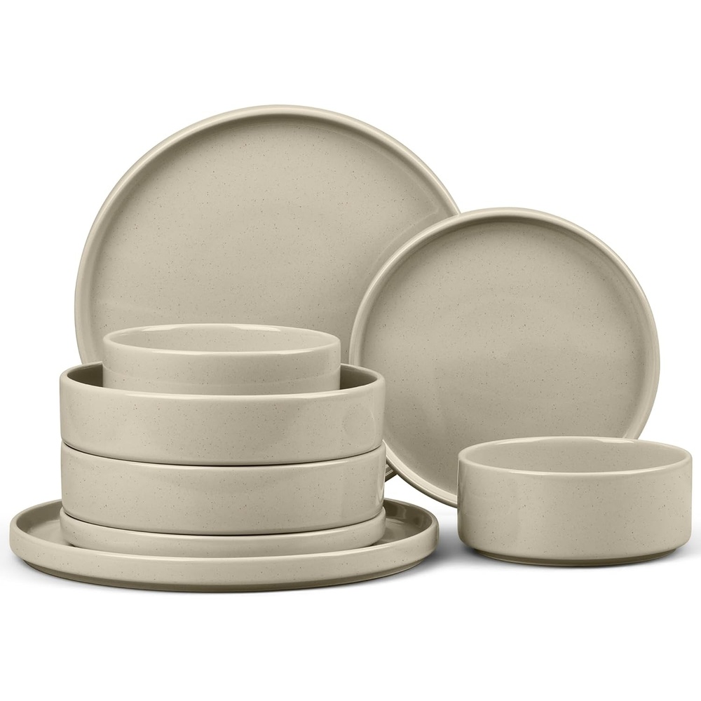 image:imageEfar 6Piece Stoneware Dinnerware Sets Plates and Bowls Set for 2 Kitchen Modern Dishes Set for Everyday amp Formal Chip and Scratch Resistant Microwave amp Dishwasher Safe Speckled GrayDeep Khaki