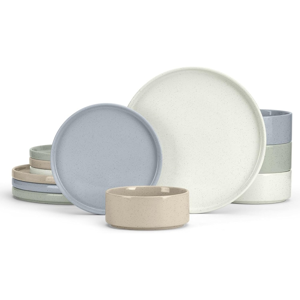 image:imageEfar 6Piece Stoneware Dinnerware Sets Plates and Bowls Set for 2 Kitchen Modern Dishes Set for Everyday amp Formal Chip and Scratch Resistant Microwave amp Dishwasher Safe Speckled GrayMulticolor