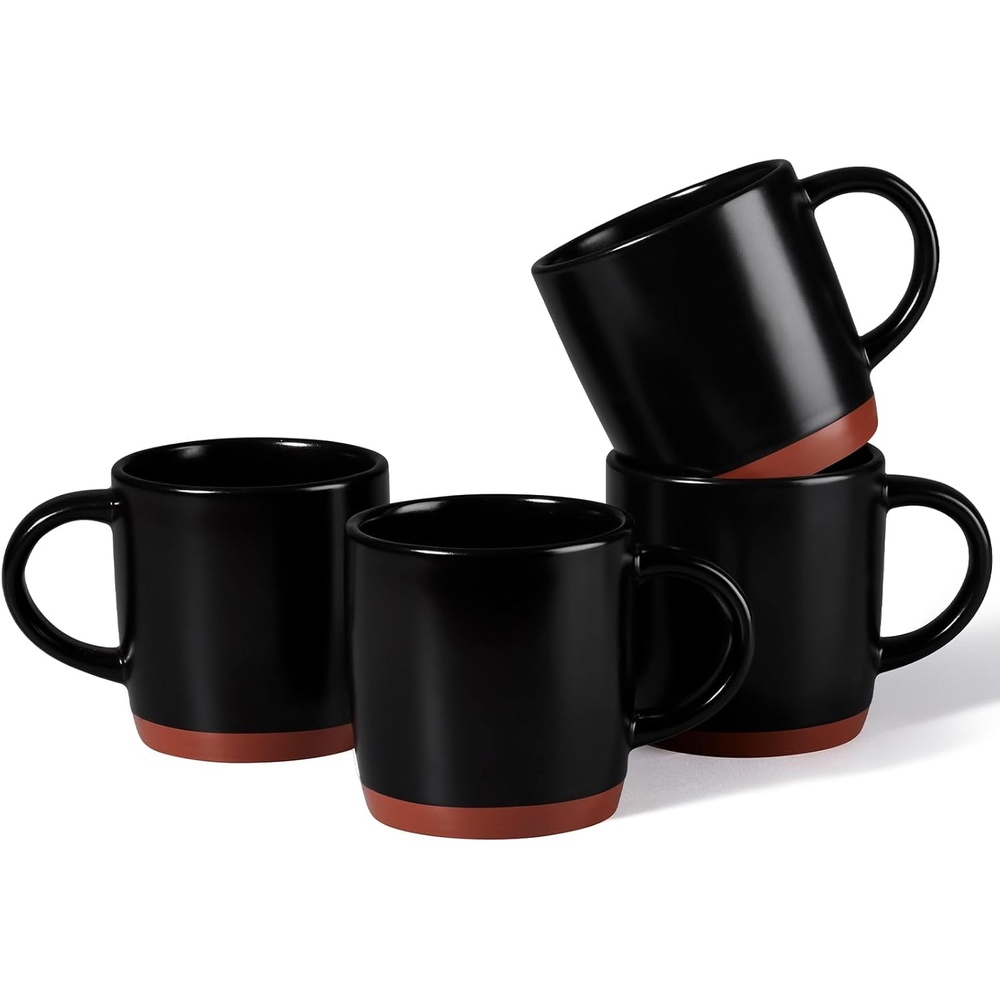 image:imageEfar Ceramic Coffee Mug Set of 4 12oz Stoneware Coffee Cup with Handle Porcelain Tea Cups Modern Farmhouse Latte Mug Gift Set for Women amp Men Microwave Safe Speckled WhiteMatte Black