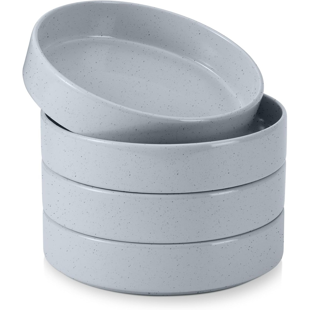 image:imageEfar Pasta Bowls Set of 4 35oz Large Stoneware Bowl Plates Reactive Glaze Shallow amp Wide Ceramic for Soup Salad Dinner Microwave amp Dishwasher Safe Deep GrayHaze Gray