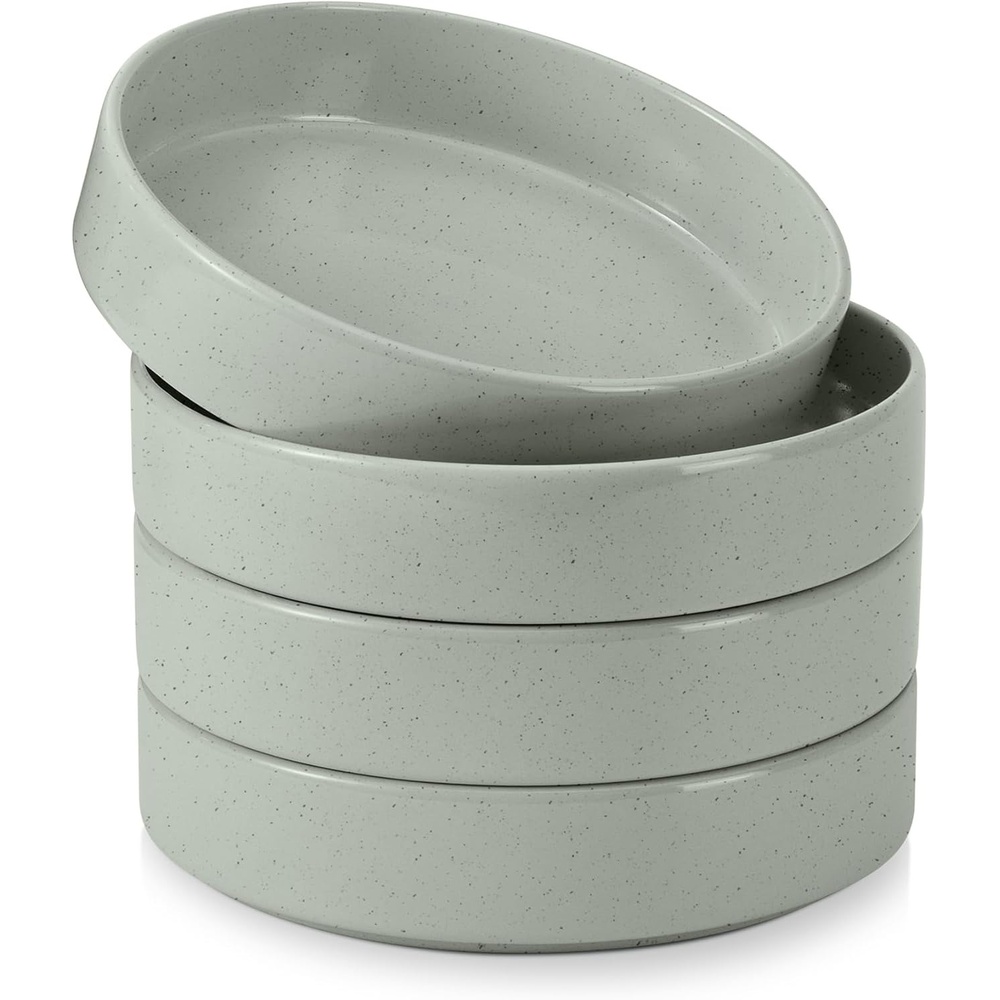 image:imageEfar Pasta Bowls Set of 4 35oz Large Stoneware Bowl Plates Reactive Glaze Shallow amp Wide Ceramic for Soup Salad Dinner Microwave amp Dishwasher Safe Deep GrayMist Green
