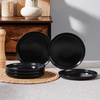 E-far 10.2” Stoneware Dinner Plates Set of 6, Large Modern Ceramic Dishes, Round Salad Plate for Home Kitchen Restaurant, Microwave & Dishwasher Safe – Matte Black(Matte Black)