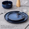 E-far 10.2” Stoneware Dinner Plates Set of 6, Large Modern Ceramic Dishes, Round Salad Plate for Home Kitchen Restaurant, Microwave & Dishwasher Safe – Matte Black(Deep Sea Blue)