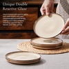E-far 10.2” Stoneware Dinner Plates Set of 6, Large Modern Ceramic Dishes, Round Salad Plate for Home Kitchen Restaurant, Microwave & Dishwasher Safe – Matte Black(Sandy Beige)