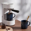 E-far 12 oz Coffee Mugs Set of 6, Stoneware Coffee Cups with Handle for Man Woman, Modern Ribbed Ceramic Tea Mugs for Latte Cocoa Milk, Microwave & Dishwasher Safe, Speckled White(Midnight Blue)