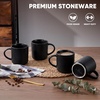 E-far 12 oz Coffee Mugs Set of 6, Stoneware Coffee Cups with Handle for Man Woman, Modern Ribbed Ceramic Tea Mugs for Latte Cocoa Milk, Microwave & Dishwasher Safe, Speckled White(Matte Black)