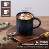 E-far 12 oz Coffee Mugs Set of 6, Stoneware Coffee Cups with Handle for Man Woman, Modern Ribbed Ceramic Tea Mugs for Latte Cocoa Milk, Microwave & Dishwasher Safe, Speckled White(Midnight Blue)