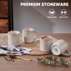 E-far 12 oz Coffee Mugs Set of 6, Stoneware Coffee Cups with Handle for Man Woman, Modern Ribbed Ceramic Tea Mugs for Latte Cocoa Milk, Microwave & Dishwasher Safe, Speckled White(Creamy Beige)