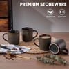 E-far 12 oz Coffee Mugs Set of 6, Stoneware Coffee Cups with Handle for Man Woman, Modern Ribbed Ceramic Tea Mugs for Latte Cocoa Milk, Microwave & Dishwasher Safe, Speckled White(Blackish Green)