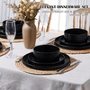 E-far 6-Piece Stoneware Dinnerware Sets, Plates and Bowls Set for 2, Kitchen Modern Dishes Set for Everyday & Formal, Chip and Scratch Resistant, Microwave & Dishwasher Safe, Speckled Gray(Matte Black)