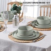 E-far 6-Piece Stoneware Dinnerware Sets, Plates and Bowls Set for 2, Kitchen Modern Dishes Set for Everyday & Formal, Chip and Scratch Resistant, Microwave & Dishwasher Safe, Speckled Gray(Mist Green)