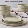 E-far 6-Piece Stoneware Dinnerware Sets, Plates and Bowls Set for 2, Kitchen Modern Dishes Set for Everyday & Formal, Chip and Scratch Resistant, Microwave & Dishwasher Safe, Speckled Gray(Deep Khaki)