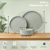 E-far 6-Piece Stoneware Dinnerware Sets, Plates and Bowls Set for 2, Kitchen Modern Dishes Set for Everyday & Formal, Chip and Scratch Resistant, Microwave & Dishwasher Safe, Speckled Gray(Mist Green)
