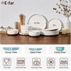 E-far 6-Piece Stoneware Plates and Bowls Sets, Dinnerware Sets for 2, Ceramic Dishware Dishes Set with Terracotta Base, Chip & Scratch Resistant, Microwave & Dishwasher Safe, Matte Black(Whisper White)
