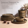 E-far 6-Piece Stoneware Plates and Bowls Sets, Dinnerware Sets for 2, Ceramic Dishware Dishes Set with Terracotta Base, Chip & Scratch Resistant, Microwave & Dishwasher Safe, Matte Black(Desert Camel)