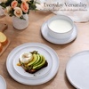 E-far 6-Piece Stoneware Plates and Bowls Sets, Dinnerware Sets for 2, Ceramic Dishware Dishes Set with Terracotta Base, Chip & Scratch Resistant, Microwave & Dishwasher Safe, Matte Black(Glacier White)