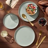 E-far 6-Piece Stoneware Plates and Bowls Sets, Dinnerware Sets for 2, Ceramic Dishware Dishes Set with Terracotta Base, Chip & Scratch Resistant, Microwave & Dishwasher Safe, Matte Black(Sage Green)
