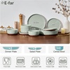 E-far 6-Piece Stoneware Plates and Bowls Sets, Dinnerware Sets for 2, Ceramic Dishware Dishes Set with Terracotta Base, Chip & Scratch Resistant, Microwave & Dishwasher Safe, Matte Black(Sage Green)
