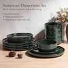 E-far 6-Piece Stoneware Plates and Bowls Sets, Dinnerware Sets for 2, Ceramic Dishware Dishes Set with Terracotta Base, Chip & Scratch Resistant, Microwave & Dishwasher Safe, Matte Black(Blackish Green)