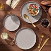 E-far 6-Piece Stoneware Plates and Bowls Sets, Dinnerware Sets for 2, Ceramic Dishware Dishes Set with Terracotta Base, Chip & Scratch Resistant, Microwave & Dishwasher Safe, Matte Black(Warm Taupe)
