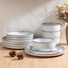 E-far 6-Piece Stoneware Plates and Bowls Sets, Dinnerware Sets for 2, Ceramic Dishware Dishes Set with Terracotta Base, Chip & Scratch Resistant, Microwave & Dishwasher Safe, Matte Black(Glacier White)