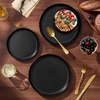 E-far 6-Piece Stoneware Plates and Bowls Sets, Dinnerware Sets for 2, Ceramic Dishware Dishes Set with Terracotta Base, Chip & Scratch Resistant, Microwave & Dishwasher Safe, Matte Black(Matte Black)