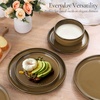 E-far 6-Piece Stoneware Plates and Bowls Sets, Dinnerware Sets for 2, Ceramic Dishware Dishes Set with Terracotta Base, Chip & Scratch Resistant, Microwave & Dishwasher Safe, Matte Black(Desert Camel)
