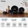 E-far 6-Piece Stoneware Plates and Bowls Sets, Dinnerware Sets for 2, Ceramic Dishware Dishes Set with Terracotta Base, Chip & Scratch Resistant, Microwave & Dishwasher Safe, Matte Black(Matte Black)