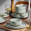 E-far 6-Piece Stoneware Plates and Bowls Sets, Dinnerware Sets for 2, Ceramic Dishware Dishes Set with Terracotta Base, Chip & Scratch Resistant, Microwave & Dishwasher Safe, Matte Black(Sage Green)