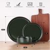 E-far 6-Piece Stoneware Plates and Bowls Sets, Dinnerware Sets for 2, Ceramic Dishware Dishes Set with Terracotta Base, Chip & Scratch Resistant, Microwave & Dishwasher Safe, Matte Black(Blackish Green)