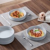 E-far Pasta Bowls Set of 4, 35oz Large Stoneware Bowl Plates | Reactive Glaze Shallow & Wide Ceramic for Soup Salad Dinner | Microwave & Dishwasher Safe, Deep Gray(Haze Gray)