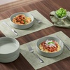 E-far Pasta Bowls Set of 4, 35oz Large Stoneware Bowl Plates | Reactive Glaze Shallow & Wide Ceramic for Soup Salad Dinner | Microwave & Dishwasher Safe, Deep Gray(Mist Green)