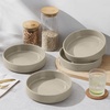 E-far Pasta Bowls Set of 4, 35oz Large Stoneware Bowl Plates | Reactive Glaze Shallow & Wide Ceramic for Soup Salad Dinner | Microwave & Dishwasher Safe, Deep Gray(Deep Khaki)