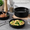 E-far Pasta Bowls Set of 6, 35oz Large Salad Bowl Plate for Dinner Serving Soup, Wide & Shallow Ceramic Stoneware Pasta Plates, Microwave & Dishwasher Safe, Reactive Glaze Texture-Stripe, Matte Black(Matte Black)