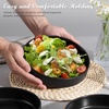 E-far Pasta Bowls Set of 6, 35oz Large Salad Bowl Plate for Dinner Serving Soup, Wide & Shallow Ceramic Stoneware Pasta Plates, Microwave & Dishwasher Safe, Reactive Glaze Texture-Stripe, Matte Black(Matte Black)