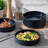 E-far Pasta Bowls Set of 6, 35oz Large Salad Bowl Plate for Dinner Serving Soup, Wide & Shallow Ceramic Stoneware Pasta Plates, Microwave & Dishwasher Safe, Reactive Glaze Texture-Stripe, Matte Black(Starry Blue)