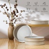 E-far Pasta Bowls Set of 6, 35oz Large Salad Bowl Plate for Dinner Serving Soup, Wide & Shallow Ceramic Stoneware Pasta Plates, Microwave & Dishwasher Safe, Reactive Glaze Texture-Stripe, Matte Black(Creamy Beige)