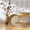 E-far Pasta Bowls Set of 6, 35oz Large Salad Bowl Plate for Dinner Serving Soup, Wide & Shallow Ceramic Stoneware Pasta Plates, Microwave & Dishwasher Safe, Reactive Glaze Texture-Stripe, Matte Black(Caramel Khaki)