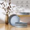 E-far Pasta Bowls Set of 6, 35oz Large Salad Bowl Plate for Dinner Serving Soup, Wide & Shallow Ceramic Stoneware Pasta Plates, Microwave & Dishwasher Safe, Reactive Glaze Texture-Stripe, Matte Black(Dusty Blue)