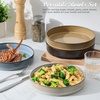 E-far Pasta Bowls Set of 6, 35oz Large Salad Bowl Plate for Dinner Serving Soup, Wide & Shallow Ceramic Stoneware Pasta Plates, Microwave & Dishwasher Safe, Reactive Glaze Texture-Stripe, Matte Black(Multicolor)